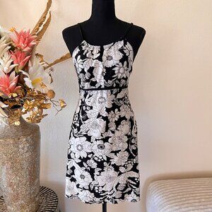 Y2K Black & White Floral Babydoll Dreess with Halter Neckline & Defined Waist M